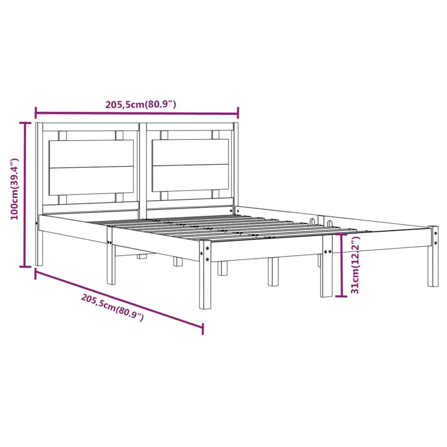 Cadre de lit sans matelas gris 200x200 cm bois massif - 6