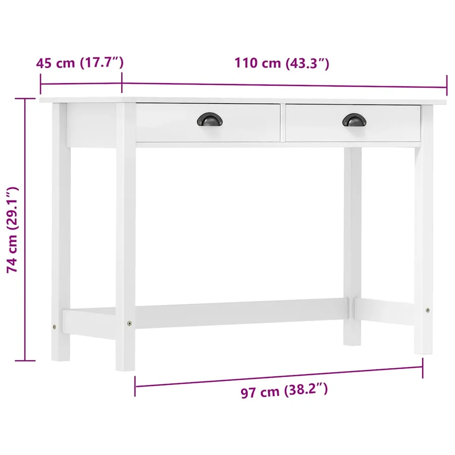 Table console Hill avec 2 tiroirs 110x45x74 cm Bois pin massif - 7