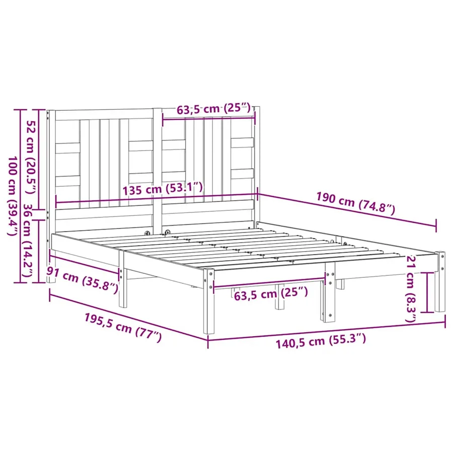 Cadre de lit sans matelas 135x190 cm bois massif - 10