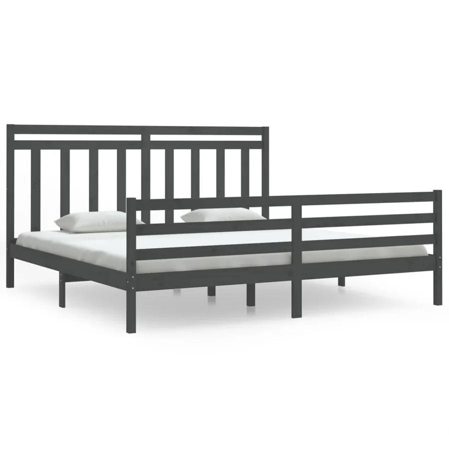 Cadre de lit sans matelas gris 200x200 cm bois massif - 2