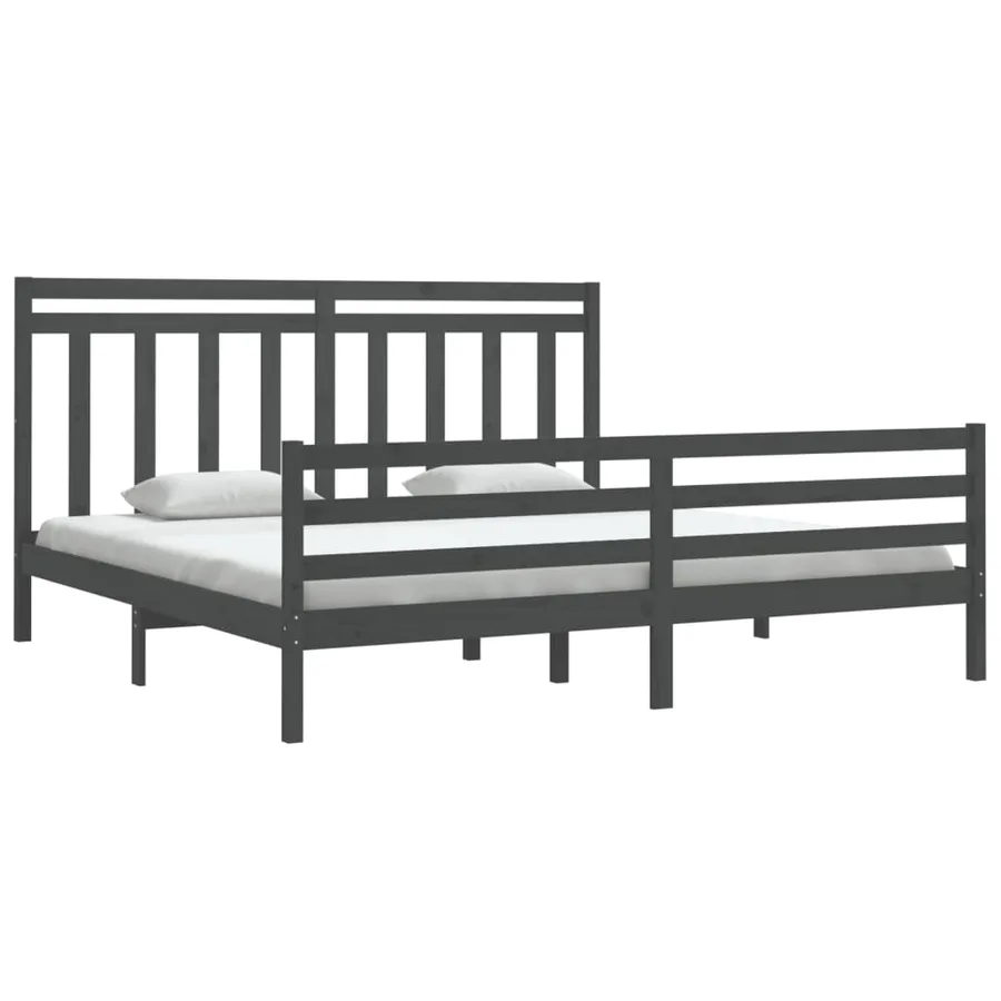 Cadre de lit sans matelas gris 200x200 cm bois massif - 3