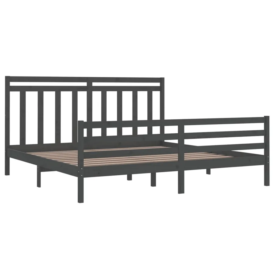 Cadre de lit sans matelas gris 200x200 cm bois massif - 4