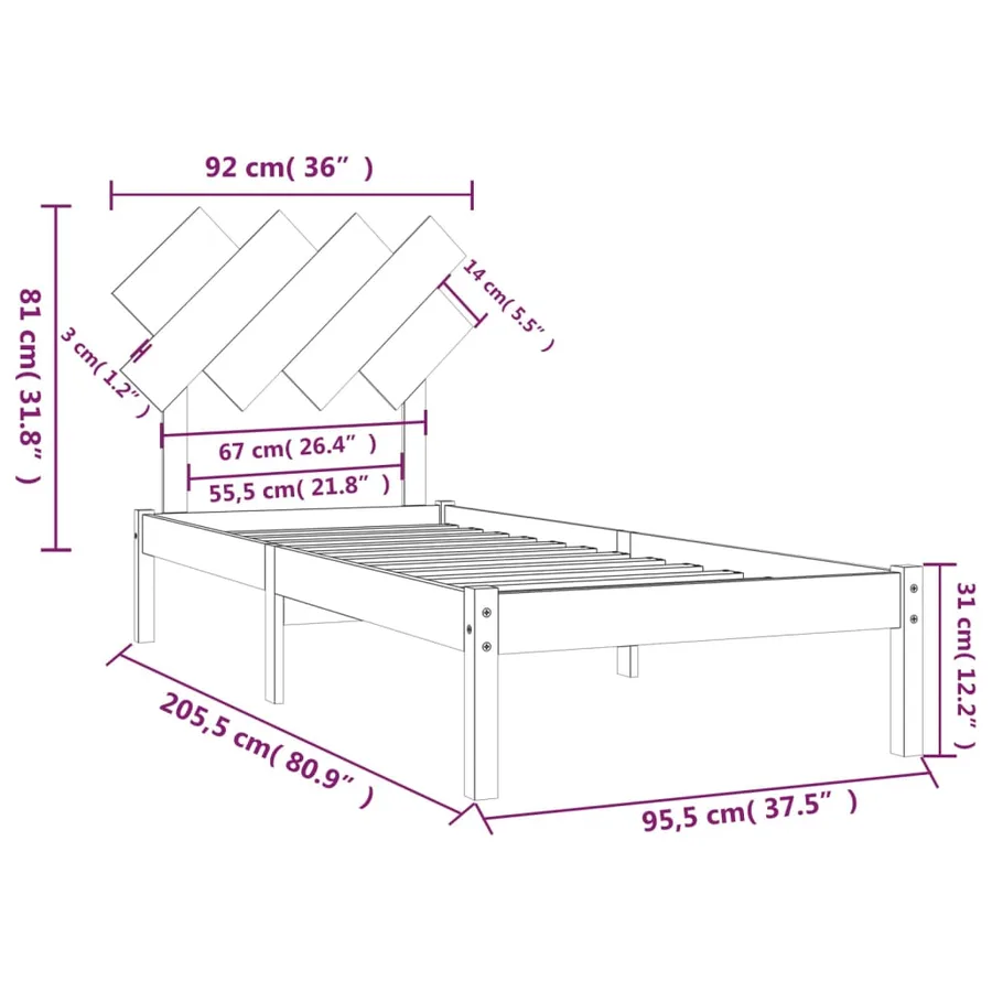 Cadre de lit sans matelas blanc 90x200 cm bois massif - 6