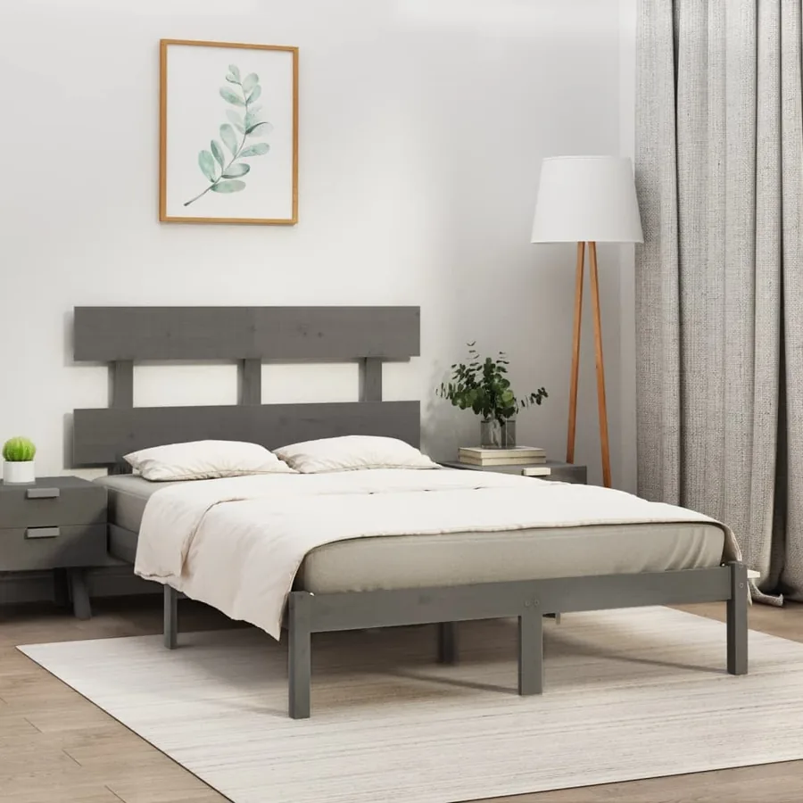 Cadre de lit sans matelas gris 200x200 cm bois massif