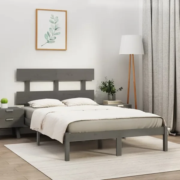 Cadre de lit sans matelas gris 200x200 cm bois massif
