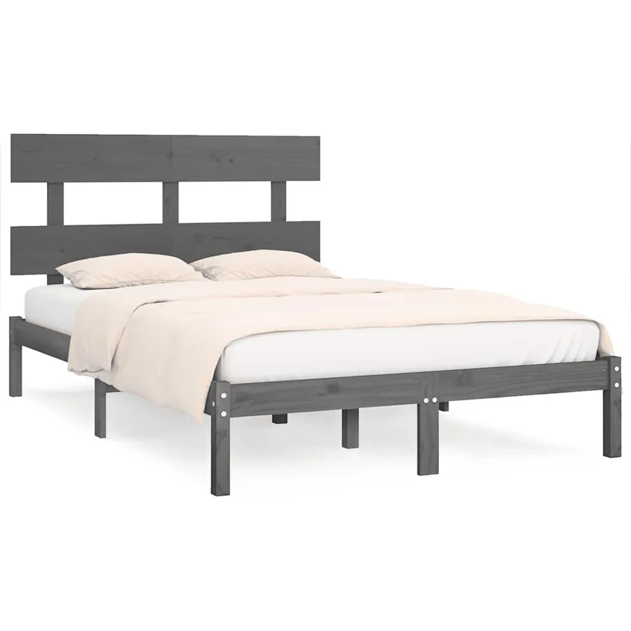 Cadre de lit sans matelas gris 200x200 cm bois massif - 2
