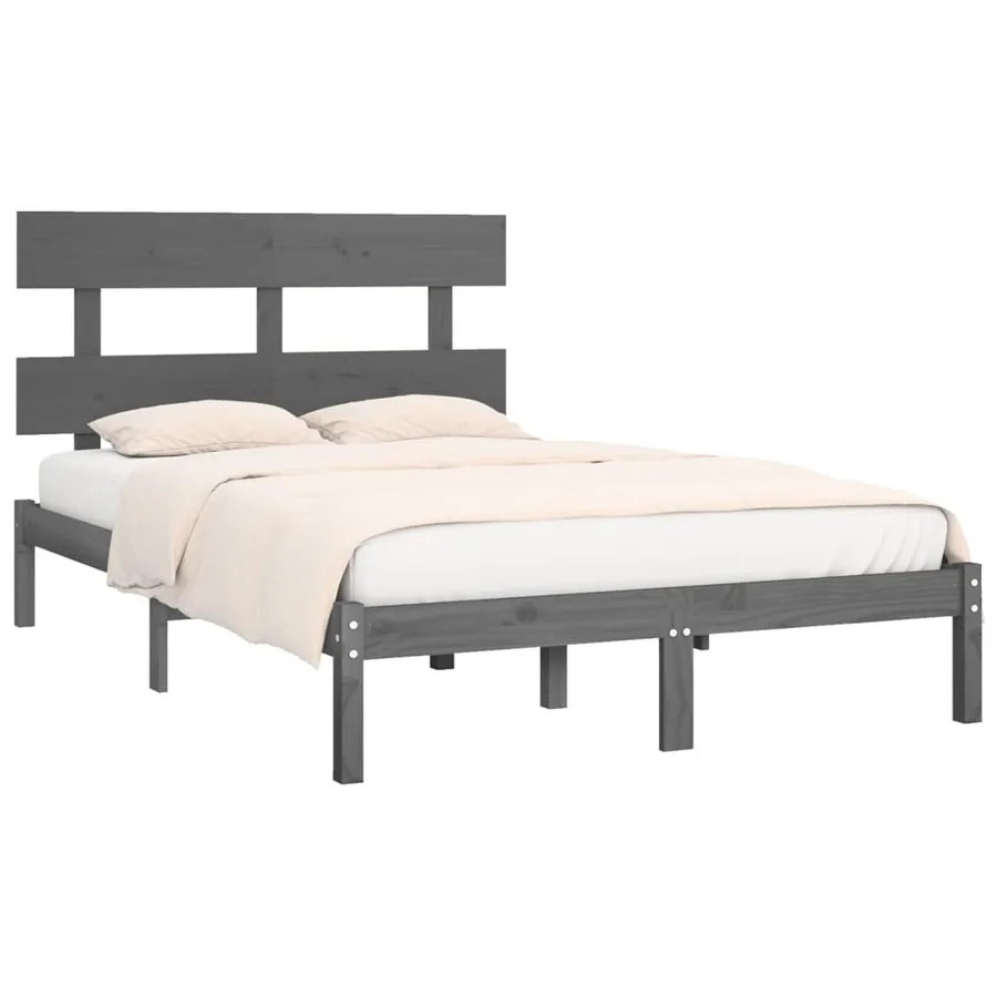 Cadre de lit sans matelas gris 200x200 cm bois massif - 3