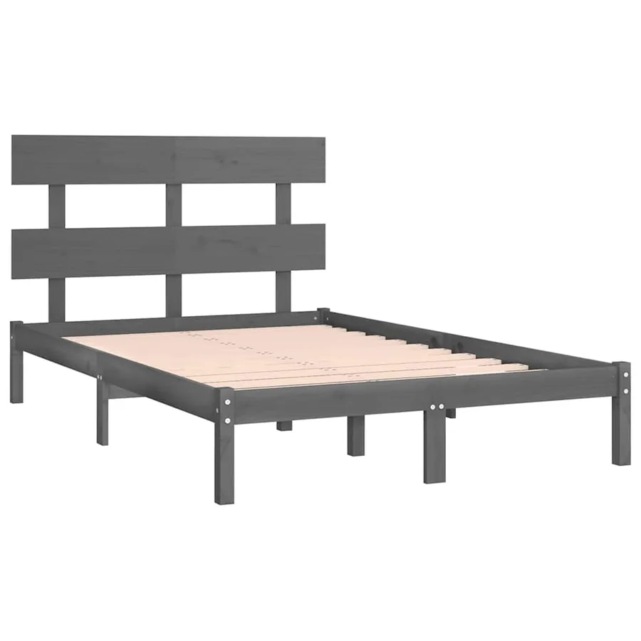 Cadre de lit sans matelas gris 200x200 cm bois massif - 4
