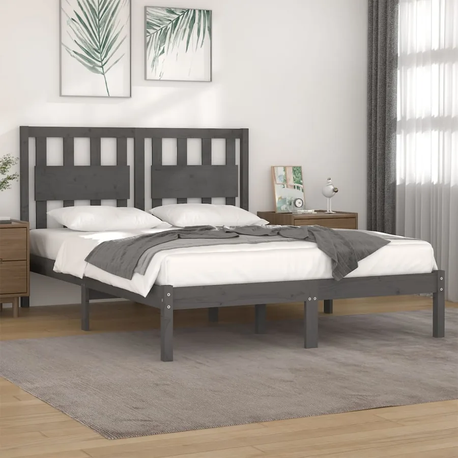 Cadre de lit sans matelas gris bois massif 200x200 cm