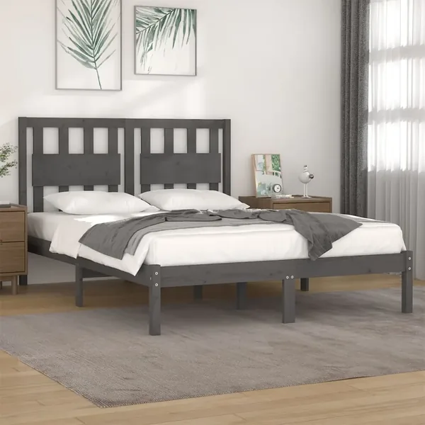 Cadre de lit sans matelas gris bois massif 200x200 cm