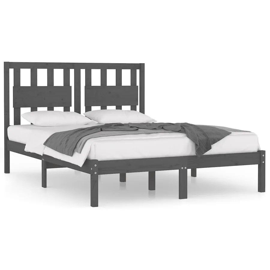 Cadre de lit sans matelas gris bois massif 200x200 cm - 2