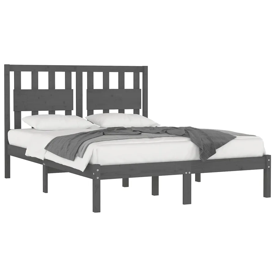Cadre de lit sans matelas gris bois massif 200x200 cm - 3