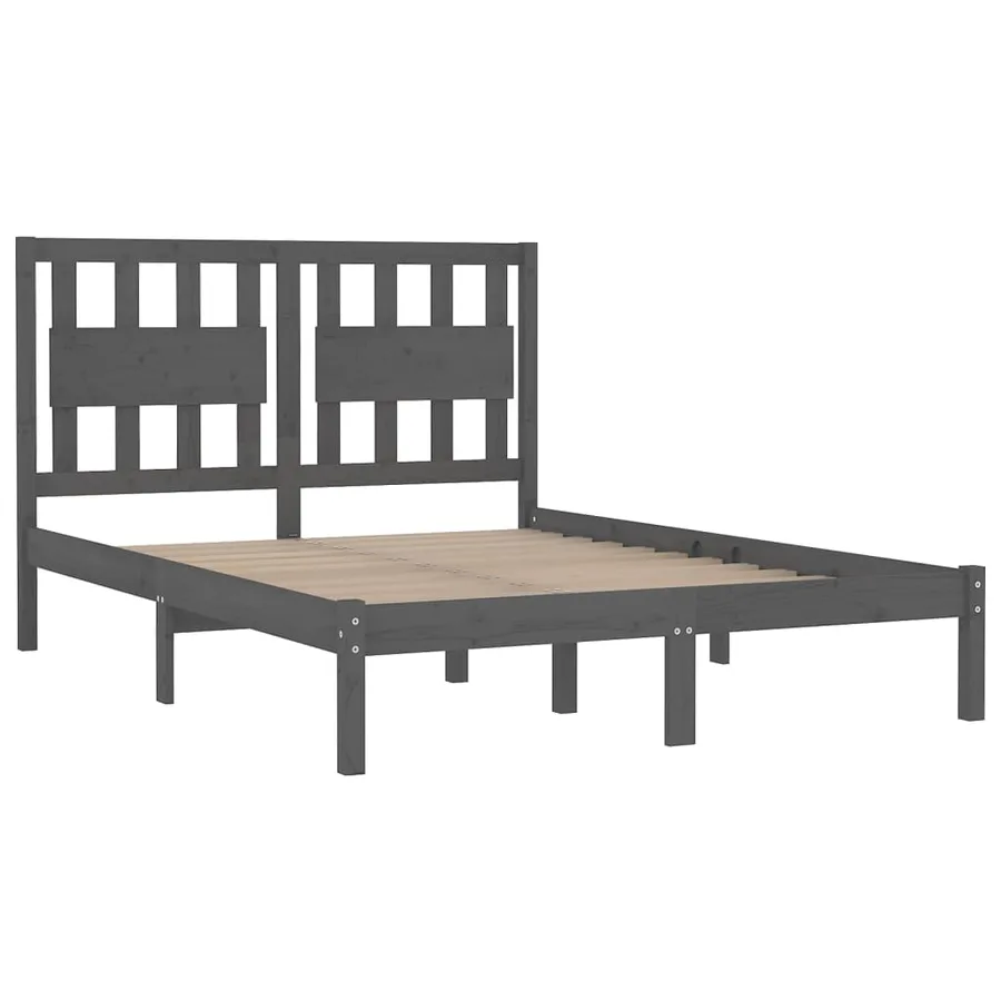 Cadre de lit sans matelas gris bois massif 200x200 cm - 4