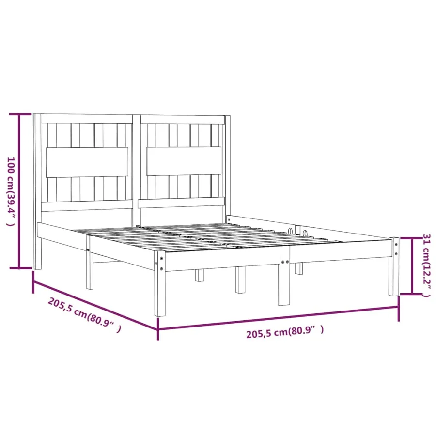 Cadre de lit sans matelas gris bois massif 200x200 cm - 6
