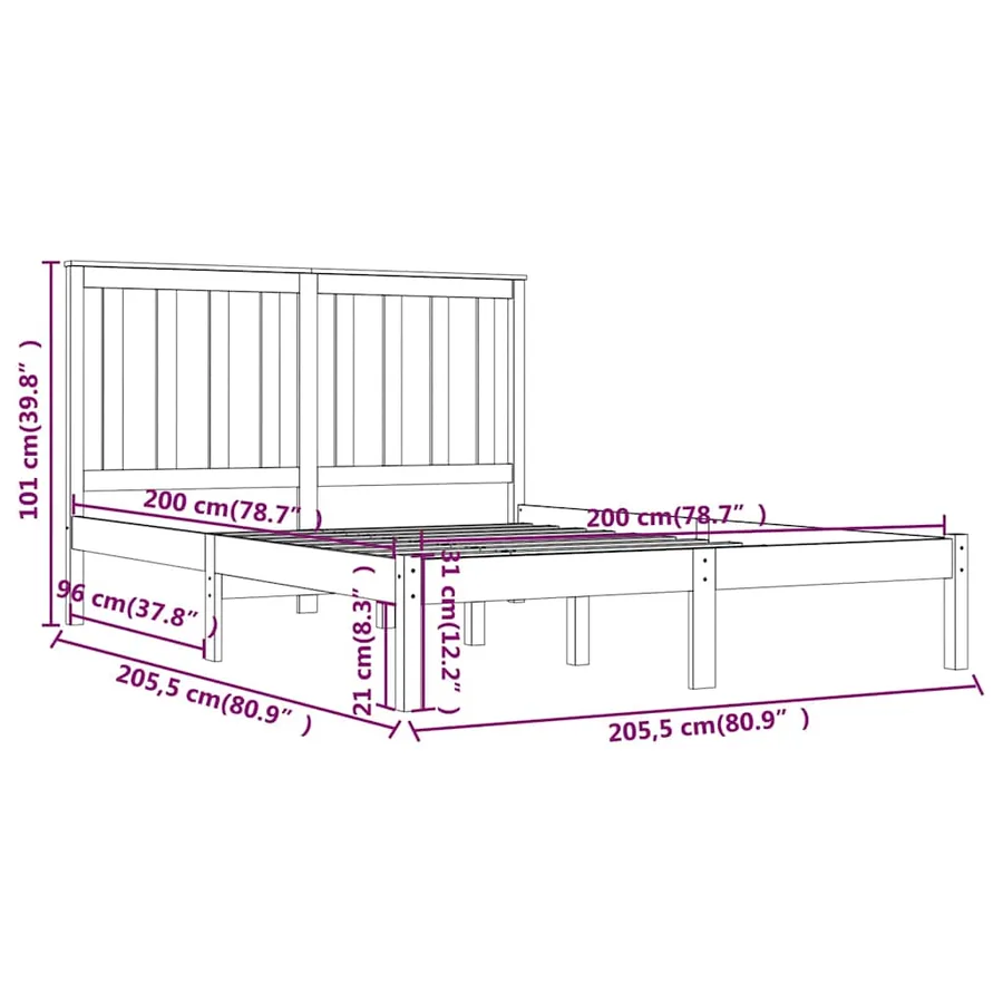 Cadre de lit sans matelas noir bois massif 200x200 cm - 6