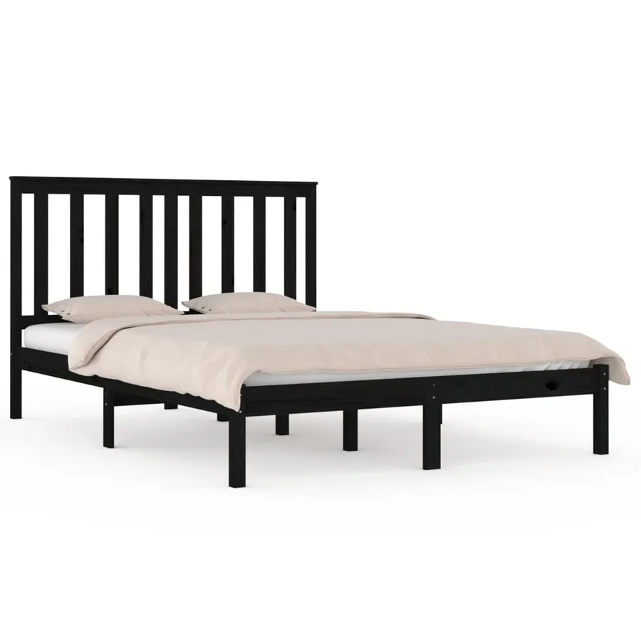 Cadre de lit sans matelas noir bois massif 140x190 cm - 2