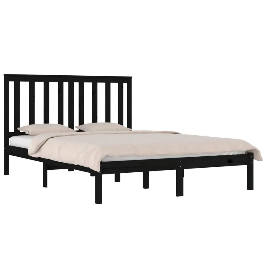 Cadre de lit sans matelas noir bois massif 140x190 cm - 3