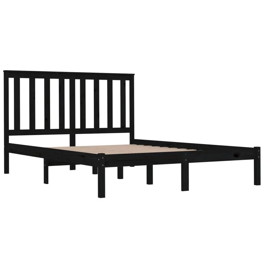 Cadre de lit sans matelas noir bois massif 140x190 cm - 4