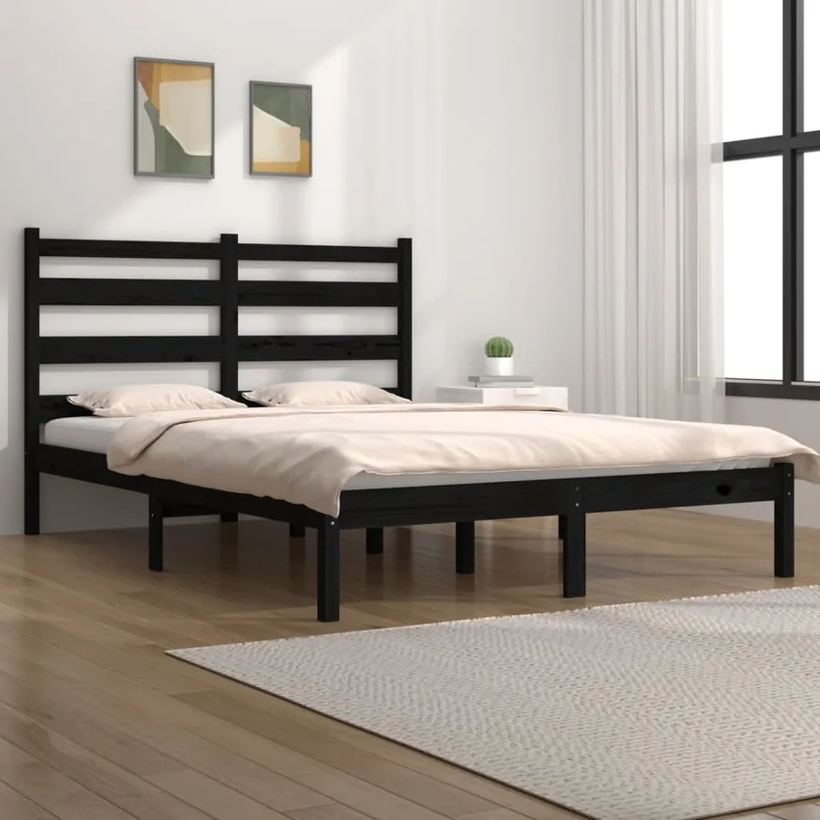 Cadre de lit sans matelas noir bois massif 200x200 cm