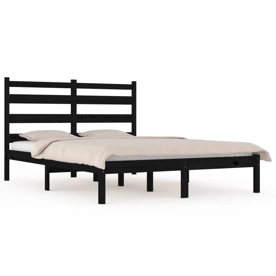 Cadre de lit sans matelas noir bois massif 200x200 cm - 2