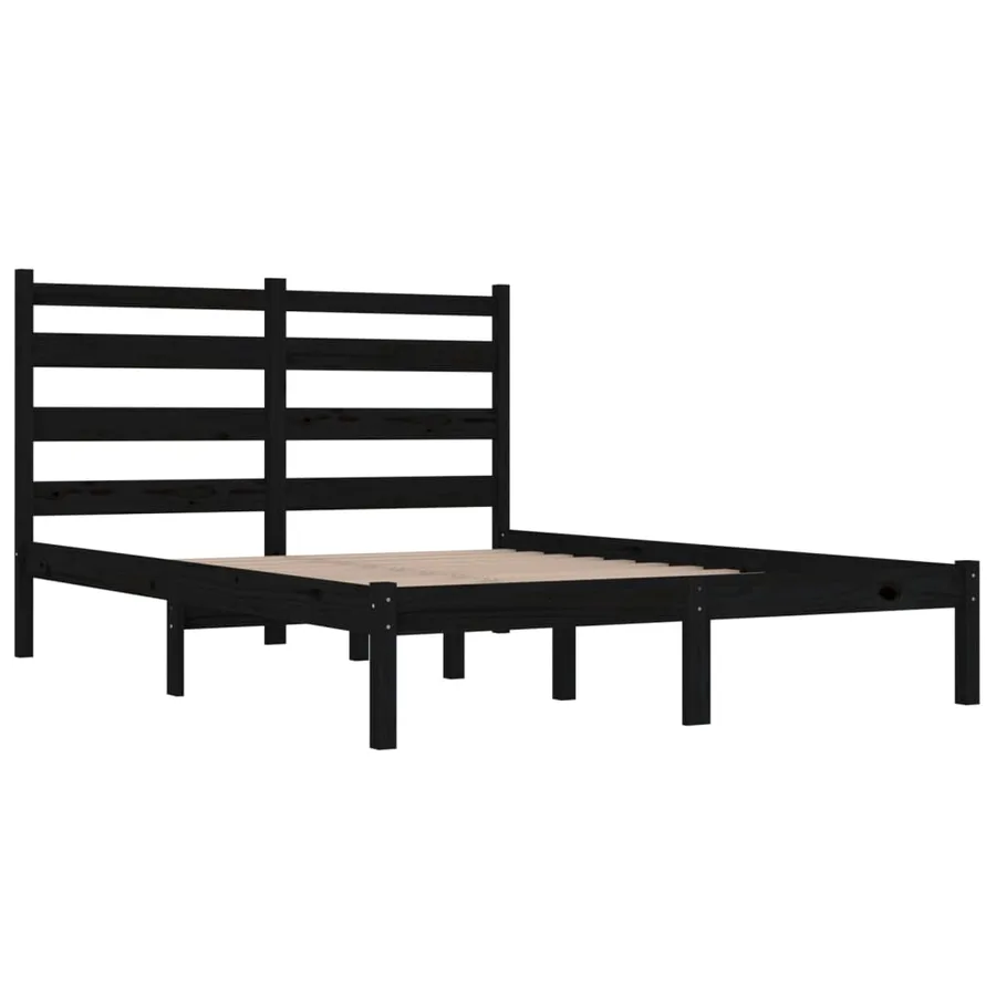 Cadre de lit sans matelas noir bois massif 200x200 cm - 4