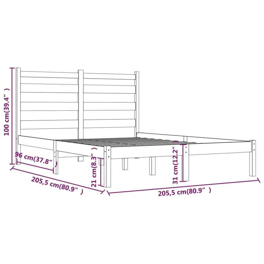 Cadre de lit sans matelas noir bois massif 200x200 cm - 6