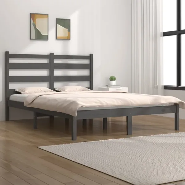 Cadre de lit sans matelas gris bois massif 200x200 cm