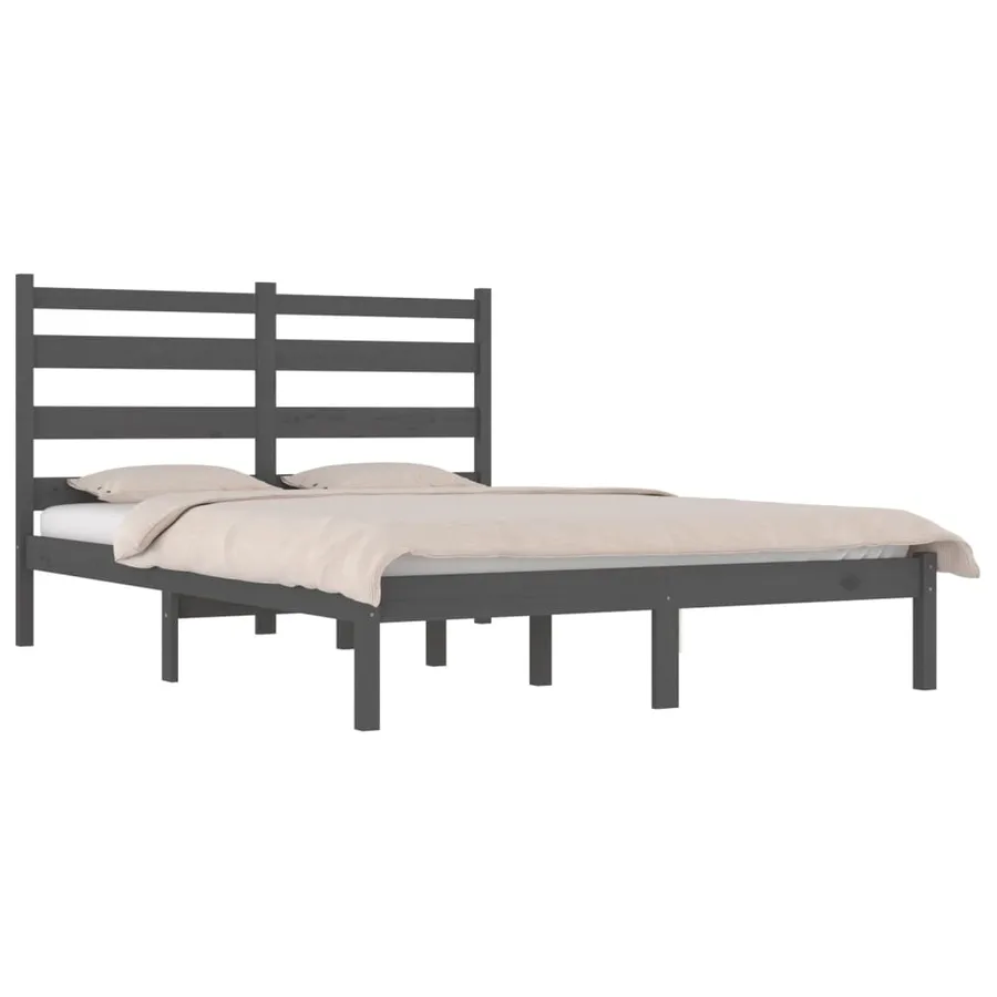 Cadre de lit sans matelas gris bois massif 200x200 cm - 3