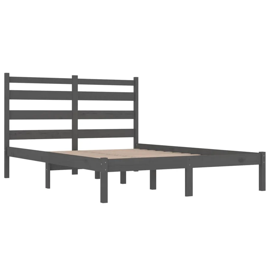 Cadre de lit sans matelas gris bois massif 200x200 cm - 4