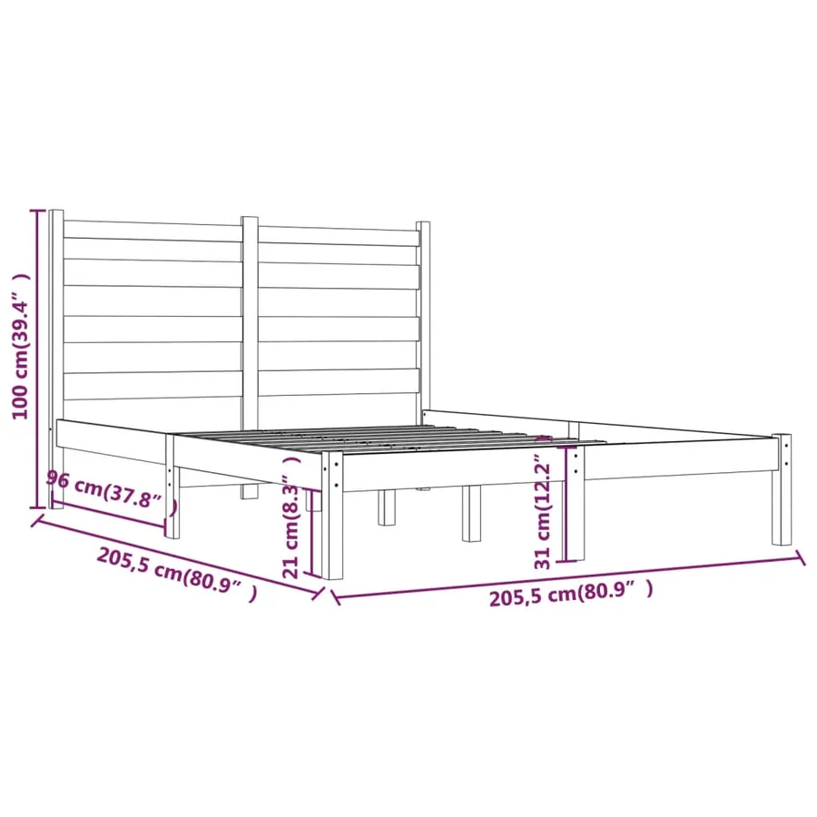 Cadre de lit sans matelas gris bois massif 200x200 cm - 6