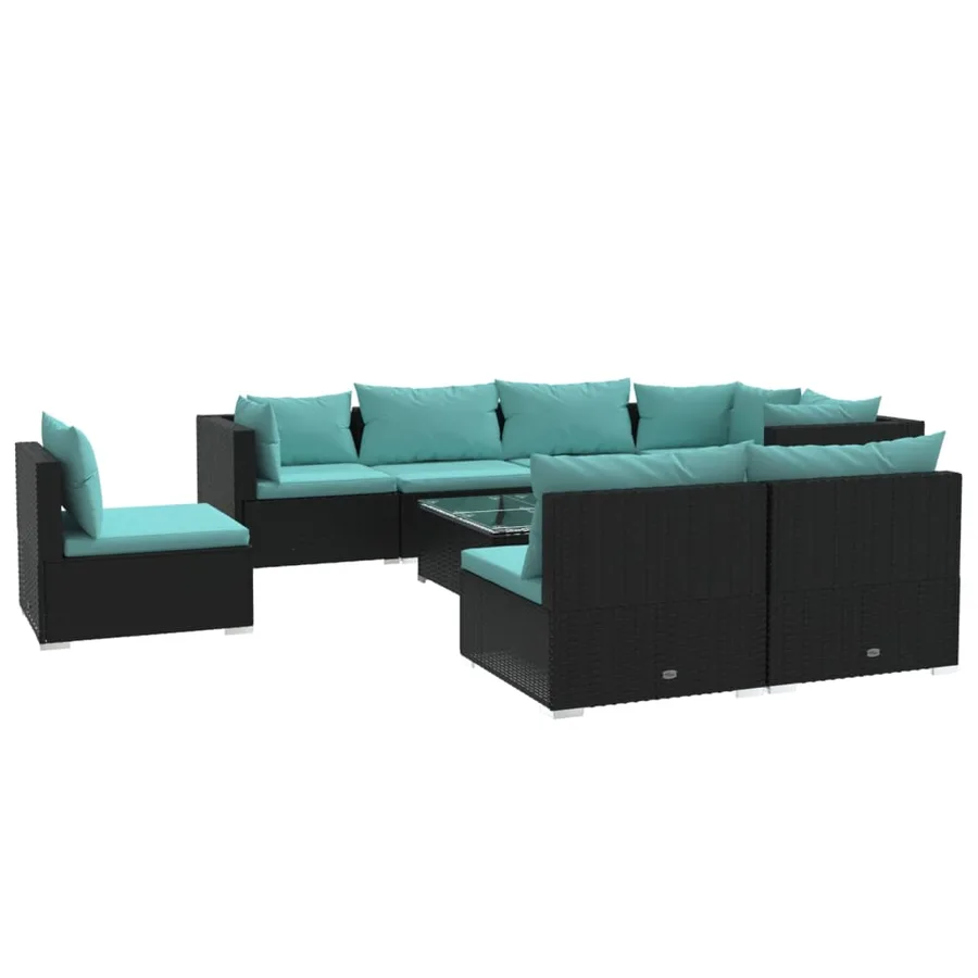 Salon de jardin 9 pcs avec coussins Résine tressée Noir - 2