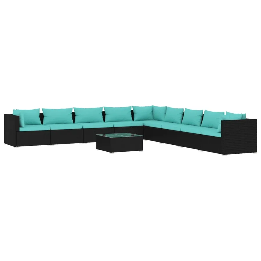 Salon de jardin 10 pcs avec coussins Résine tressée Noir - 2