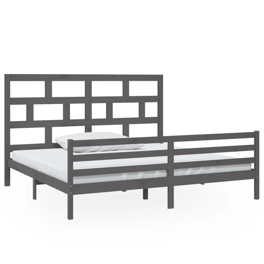 Cadre de lit sans matelas gris bois massif 200x200 cm - 2