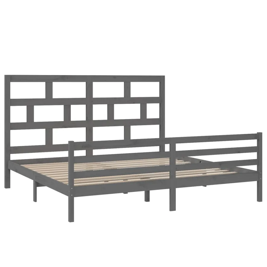 Cadre de lit sans matelas gris bois massif 200x200 cm - 3