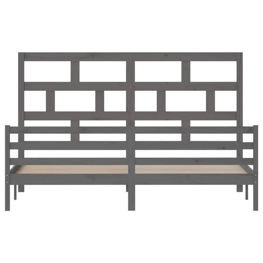 Cadre de lit sans matelas gris bois massif 200x200 cm - 4
