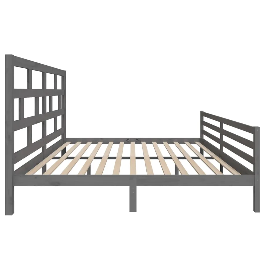 Cadre de lit sans matelas gris bois massif 200x200 cm - 5