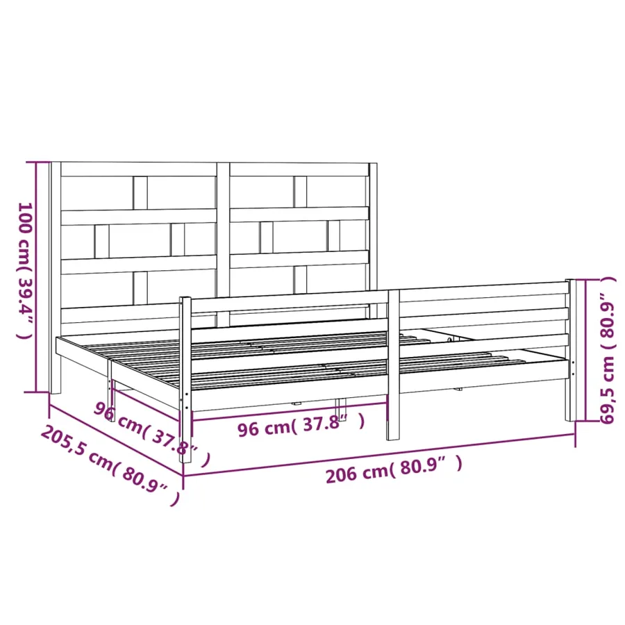 Cadre de lit sans matelas gris bois massif 200x200 cm - 9