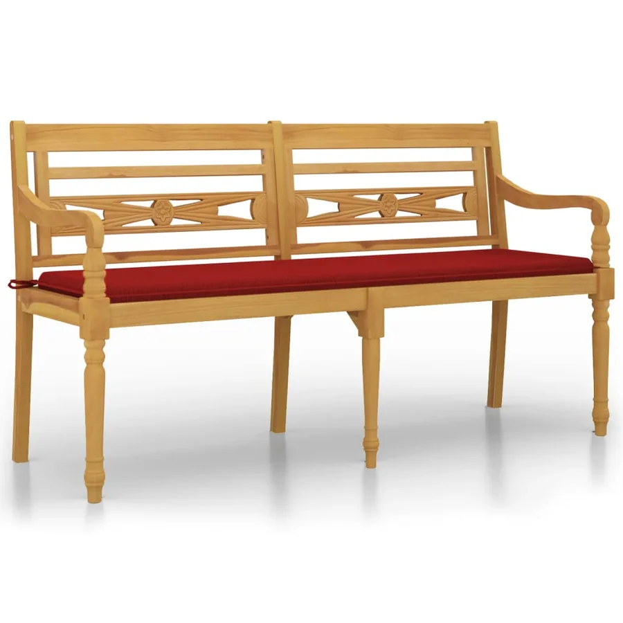 Banc Batavia avec coussin rouge 150 cm Bois de teck massif - 2