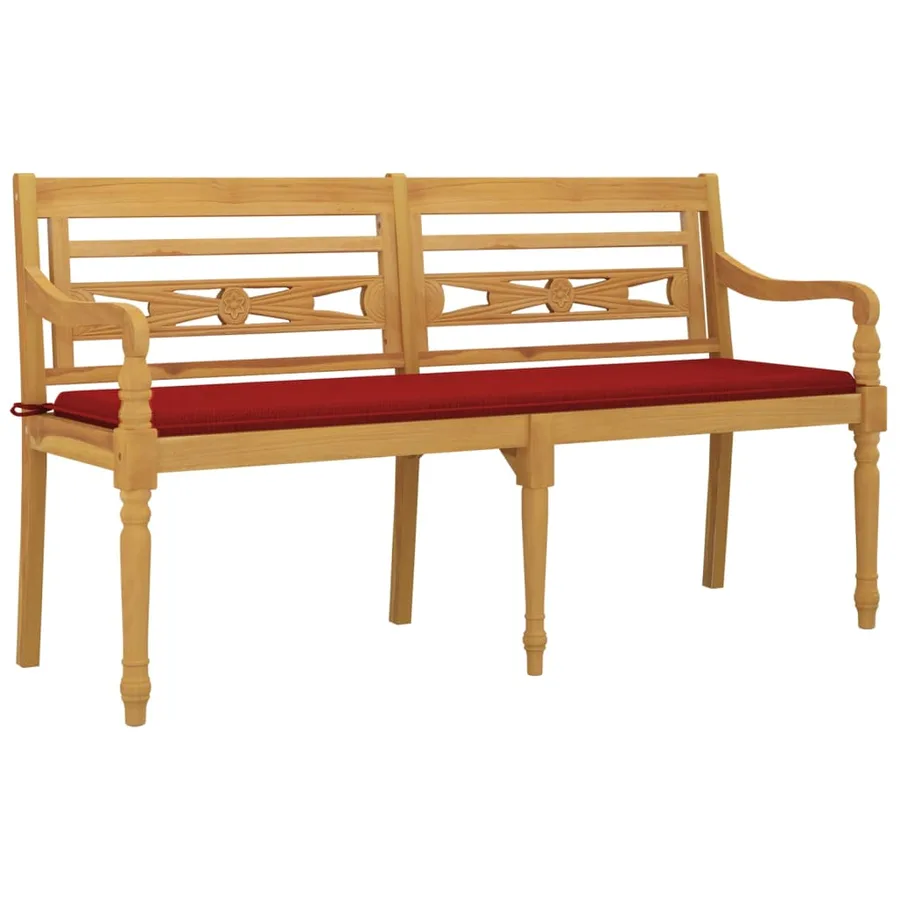 Banc Batavia avec coussin rouge 150 cm Bois de teck massif - 3