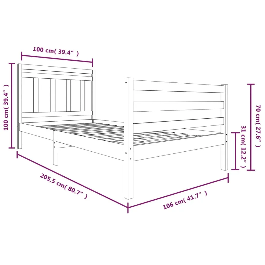 Cadre de lit sans matelas bois massif 100x200 cm - 7