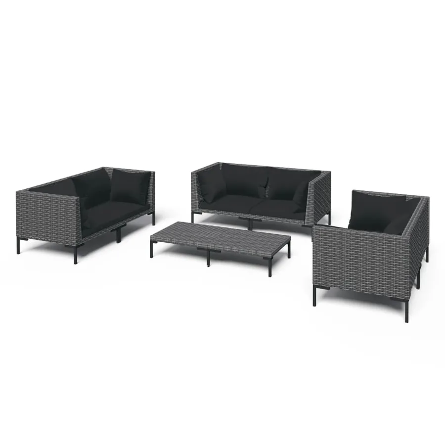 Salon de jardin 7 pcs avec coussins Résine tressée Gris foncé - 2