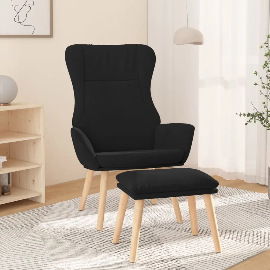 Chaise de relaxation avec repose-pied Noir Tissu