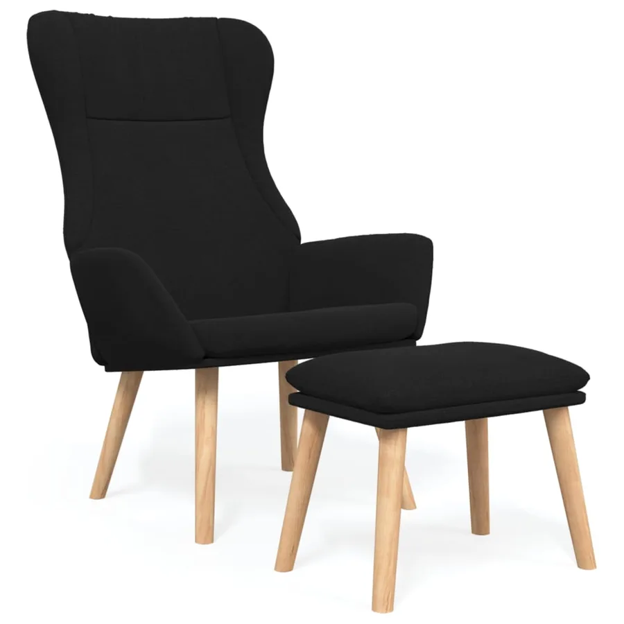 Chaise de relaxation avec repose-pied Noir Tissu - 2