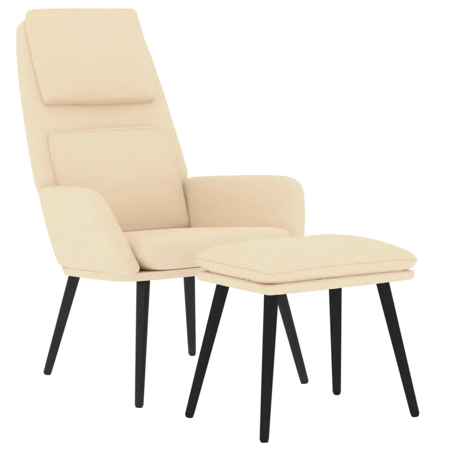 Chaise de relaxation avec tabouret Crème Tissu - 3