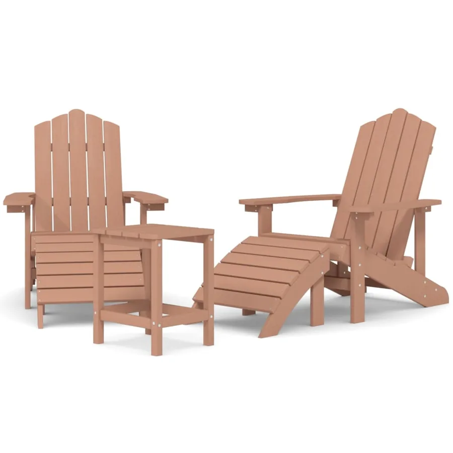 Chaises de jardin Adirondack repose-pied et table PEHD Marron - 2