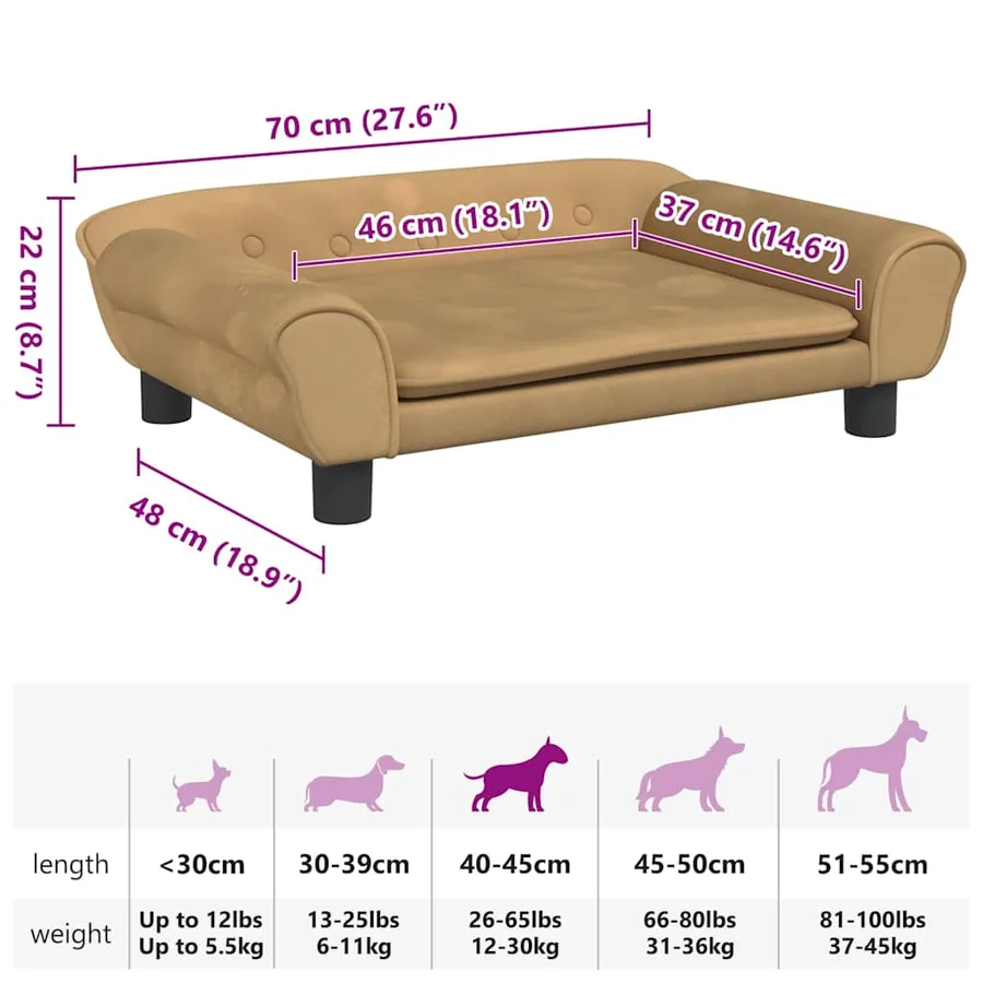 Lit pour chien marron 70x48x22 cm velours - 7