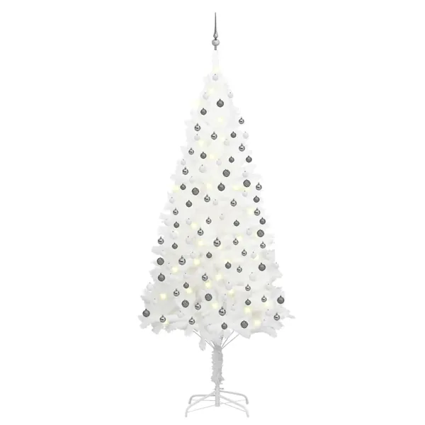 Arbre de Noël artificiel pré-éclairé et boules blanc 240 cm
