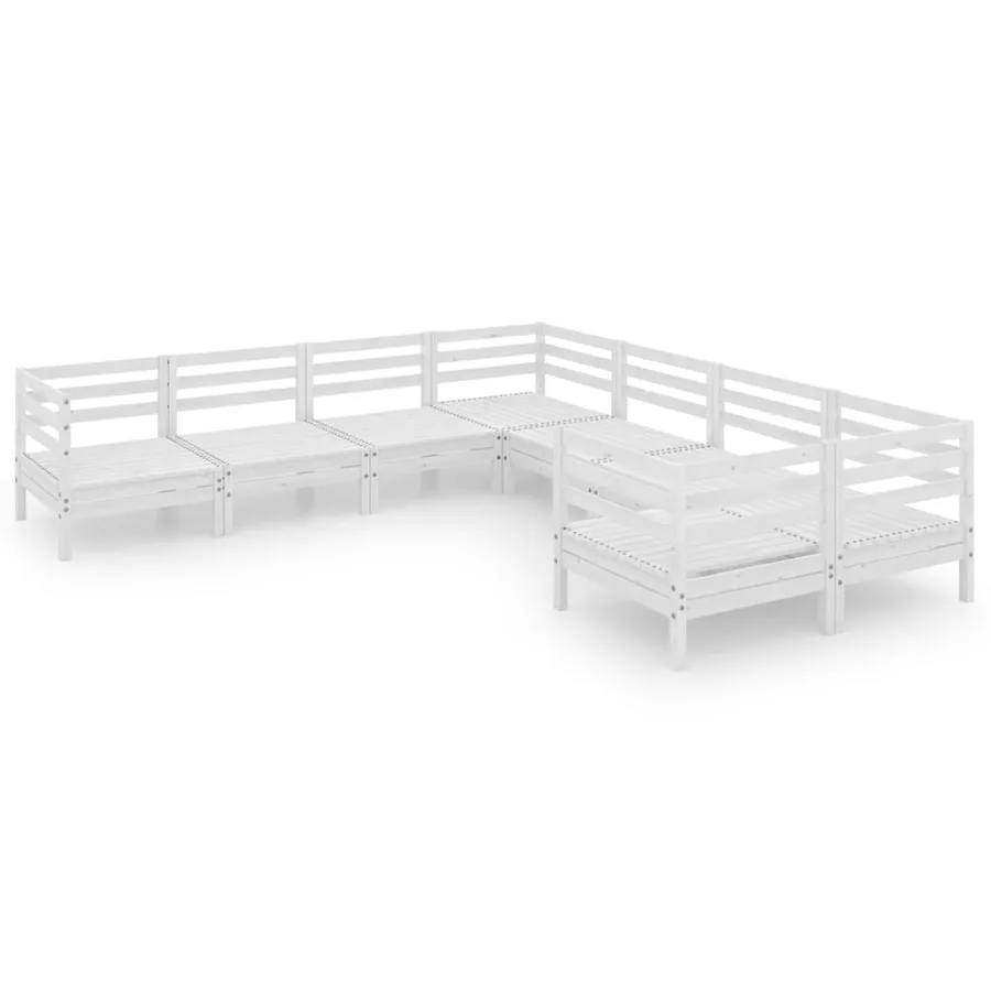 Salon de jardin 8 pcs Bois de pin massif Blanc - 2