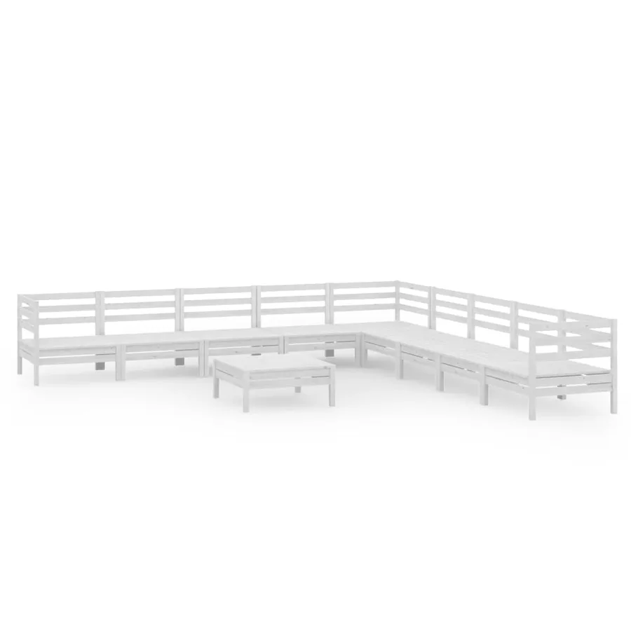 Salon de jardin 10 pcs Bois de pin massif Blanc - 2