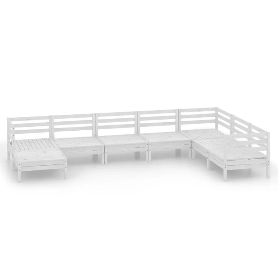 Salon de jardin 8 pcs Bois de pin massif Blanc - 2